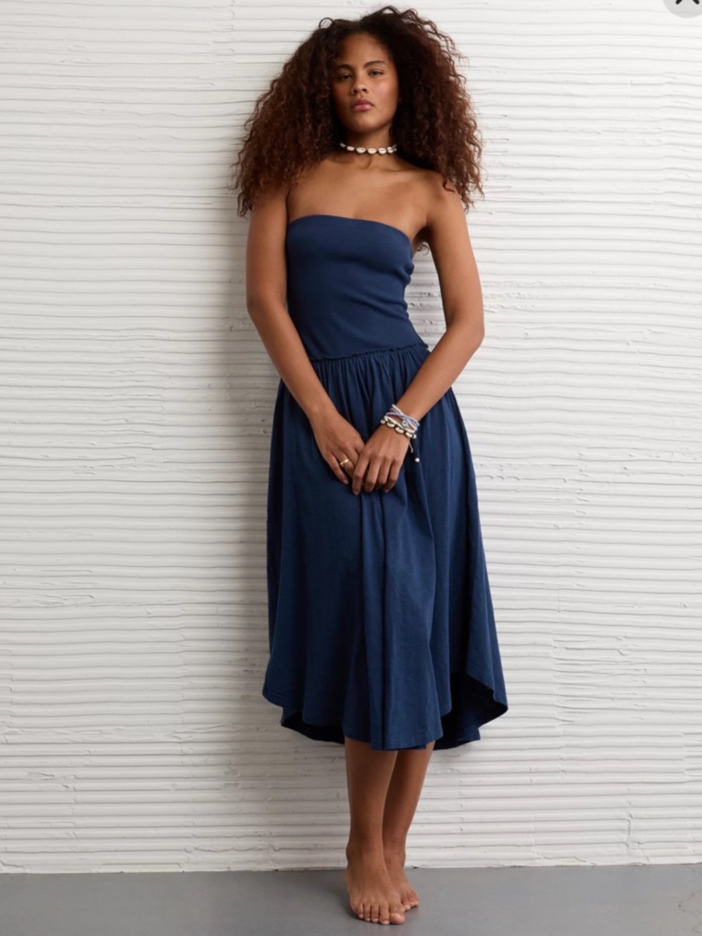 AE Sunchaser Strapless Midi Dress NWT Small, Dark Indigo